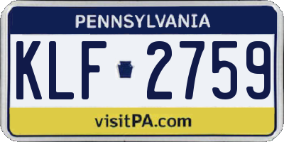 PA license plate KLF2759
