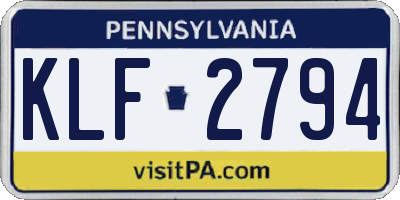 PA license plate KLF2794