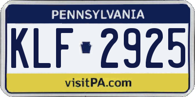 PA license plate KLF2925