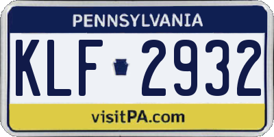 PA license plate KLF2932