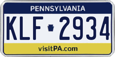 PA license plate KLF2934