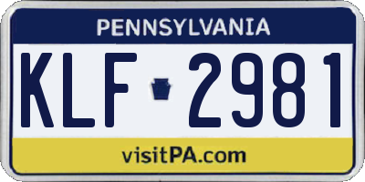 PA license plate KLF2981