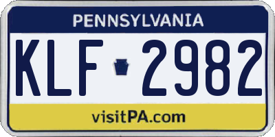 PA license plate KLF2982