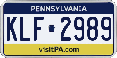 PA license plate KLF2989