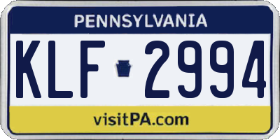 PA license plate KLF2994