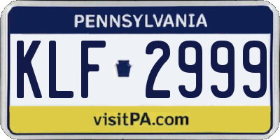 PA license plate KLF2999