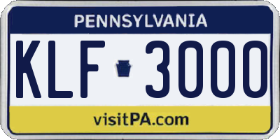 PA license plate KLF3000