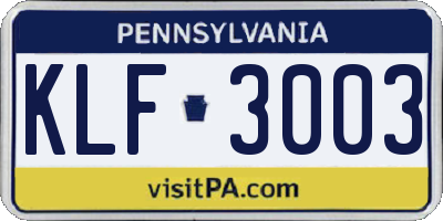 PA license plate KLF3003