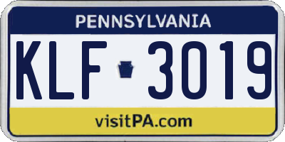 PA license plate KLF3019