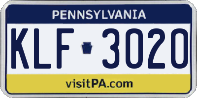 PA license plate KLF3020
