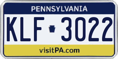 PA license plate KLF3022