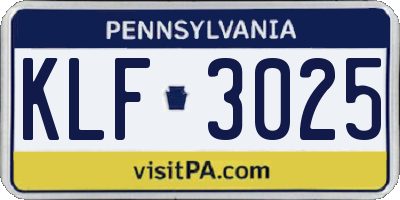 PA license plate KLF3025
