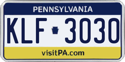 PA license plate KLF3030
