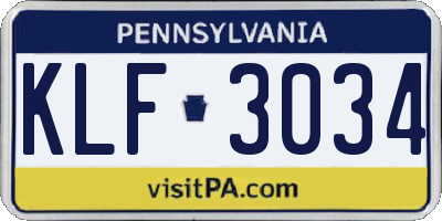 PA license plate KLF3034