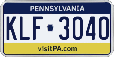 PA license plate KLF3040