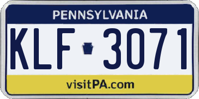 PA license plate KLF3071