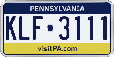 PA license plate KLF3111