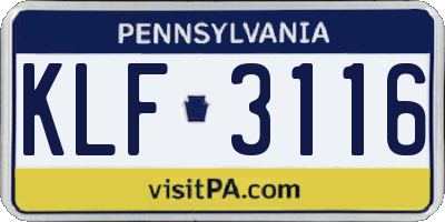PA license plate KLF3116