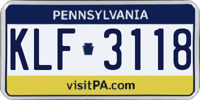 PA license plate KLF3118