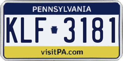 PA license plate KLF3181