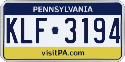 PA license plate KLF3194