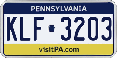 PA license plate KLF3203