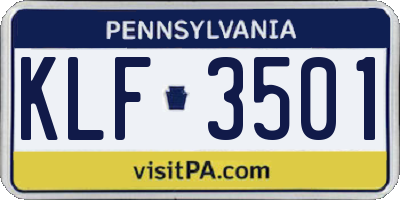 PA license plate KLF3501