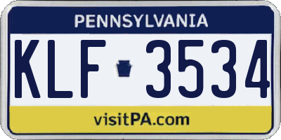 PA license plate KLF3534