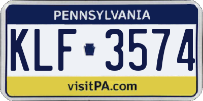 PA license plate KLF3574