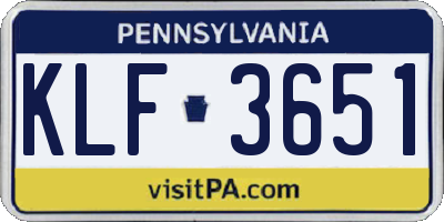 PA license plate KLF3651