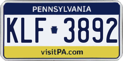PA license plate KLF3892