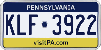 PA license plate KLF3922