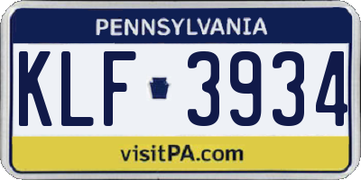 PA license plate KLF3934