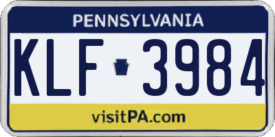 PA license plate KLF3984