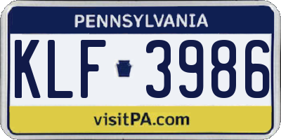 PA license plate KLF3986