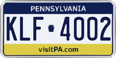 PA license plate KLF4002