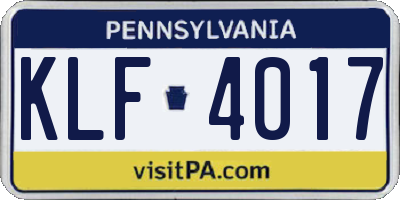 PA license plate KLF4017