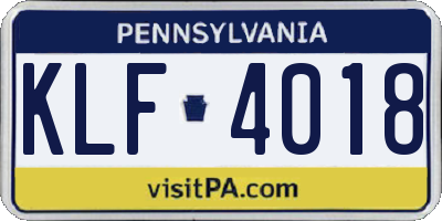 PA license plate KLF4018