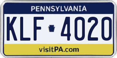 PA license plate KLF4020