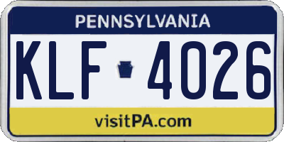 PA license plate KLF4026