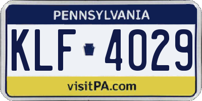 PA license plate KLF4029