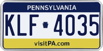 PA license plate KLF4035