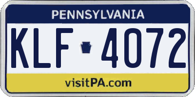 PA license plate KLF4072