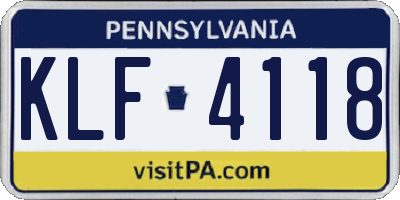 PA license plate KLF4118