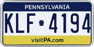 PA license plate KLF4194