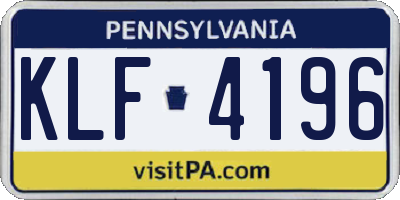 PA license plate KLF4196