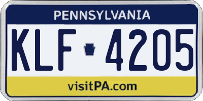 PA license plate KLF4205