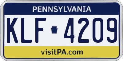 PA license plate KLF4209
