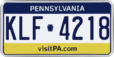 PA license plate KLF4218