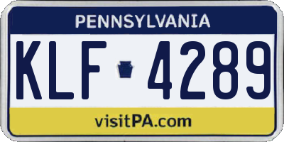 PA license plate KLF4289